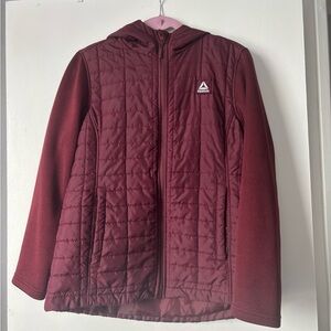 Reebok Burgundy Quilted Hooded Jacket Women’s Medium Athletic Zip Up